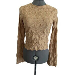 Just Polly New York Tan Textured Long Sleeve Cropped Top Medium